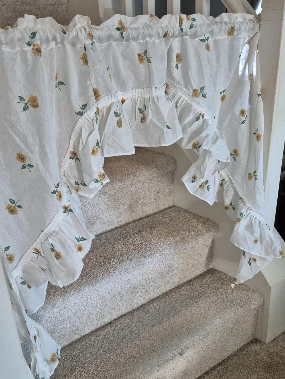 One Piece Floral Swag Ruffled Curtain Panel - White with Yellow Flowers